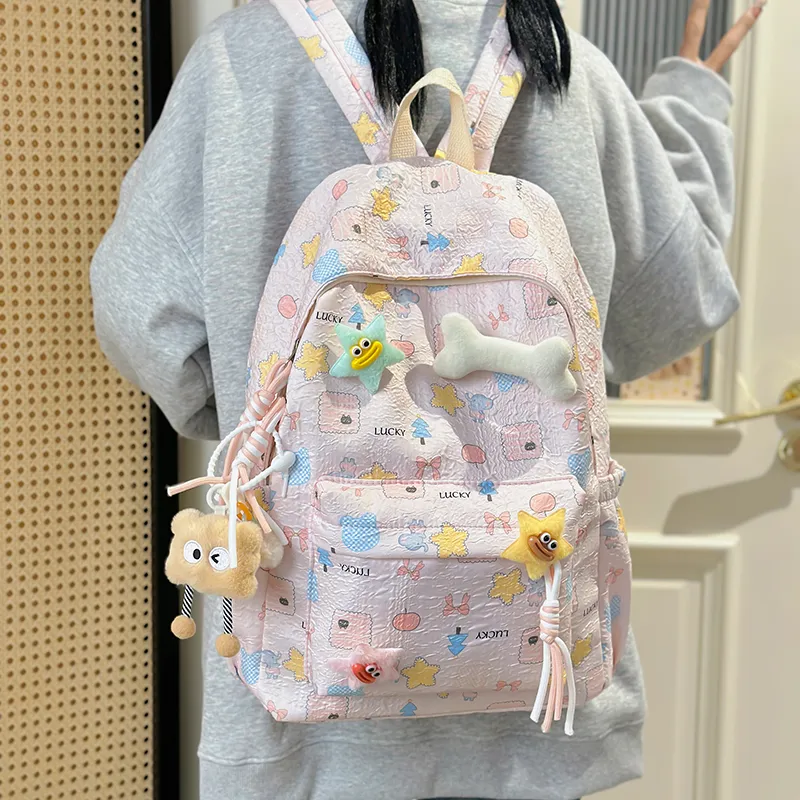 AIBAG Nylon Backpack Unisex Ecru/Pink/Sky Blue-10