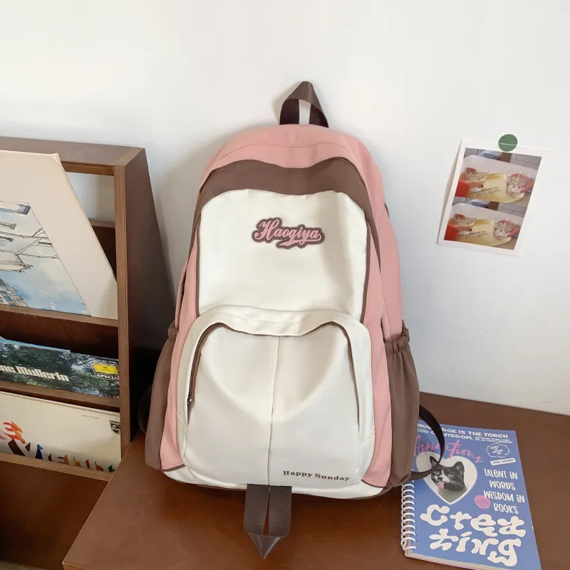 AIBAG Nylon Backpack Unisex White/Black/Blue/Pink-10