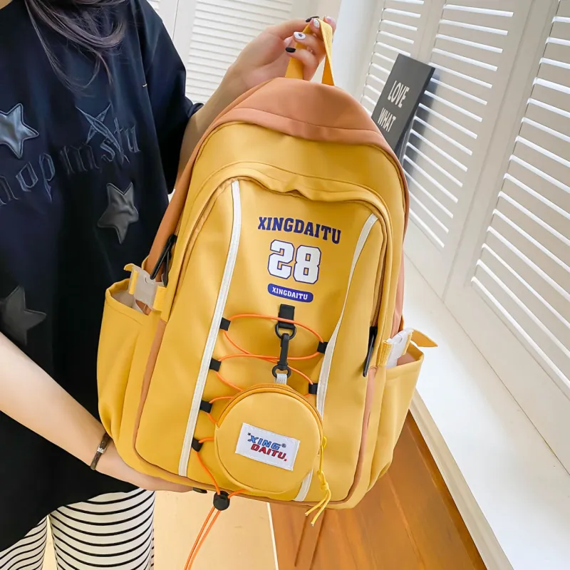 AIBAG Nylon Laptop Bag Backpack Unisex Ecru/Black Yellow/Pink-16