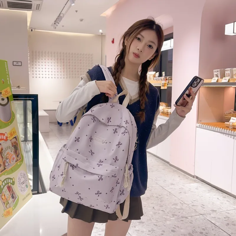 AIBAG Nylon Backpack Women's White Red Floral/White Blue Floral/White Black Floral/Black Purple-21
