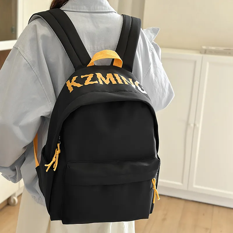 AIBAG Nylon Backpack Unisex Black/Red/Yellow/Navy Blue-4