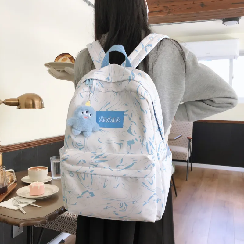 AIBAG Nylon Backpack Large Size Unisex Ecru/Black/Pink/Light Blue/Sky Blue-21