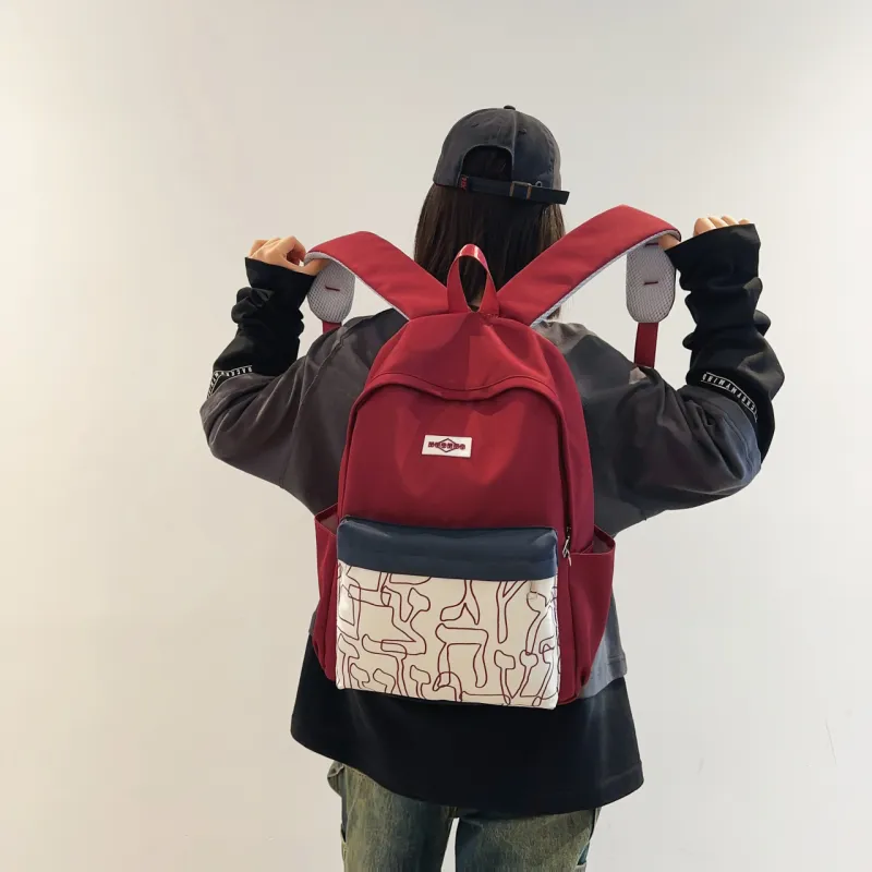 AIBAG Nylon Backpack Unisex White/Black/Red/Purple/Blue-14