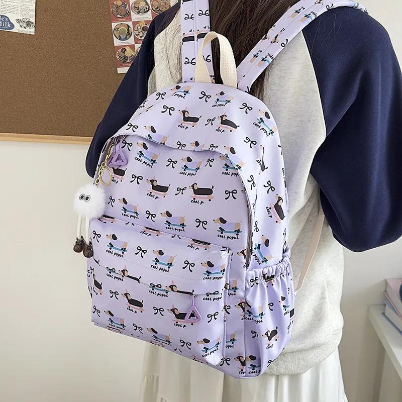 AIBAG Nylon Backpack Unisex White/Pink/Purple/Blue-16