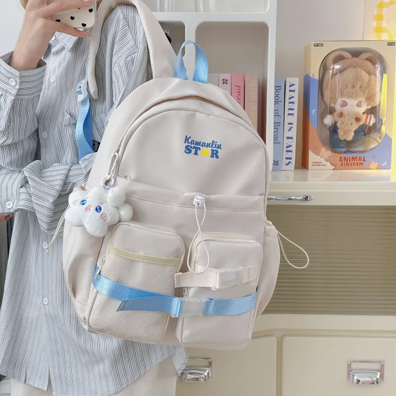 AIBAG Nylon Backpack Women's White/Black/Blue/Pink-3