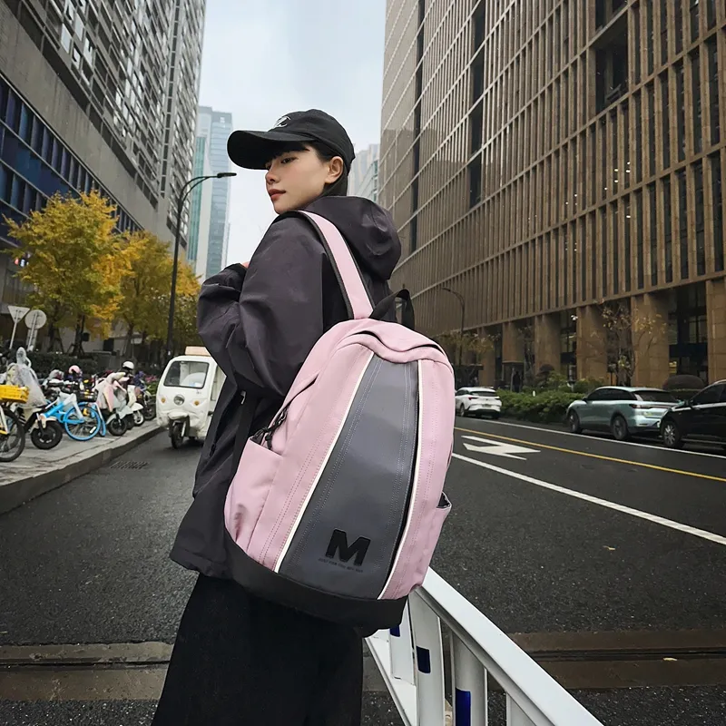 AIBAG Nylon Backpack Unisex Ecru/Black/Pink-19