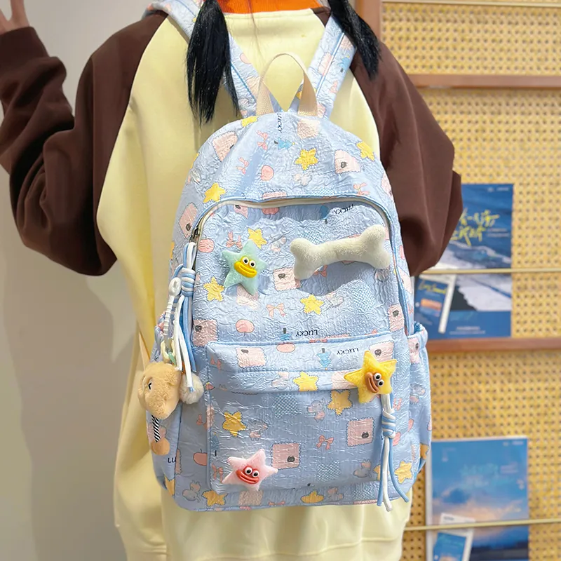 AIBAG Nylon Backpack Unisex Ecru/Pink/Sky Blue-17
