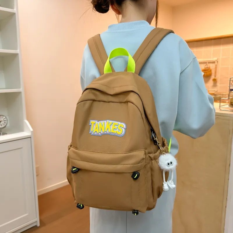 AIBAG Nylon Backpack Unisex Black/Yellow/Khaki/Light Blue-17