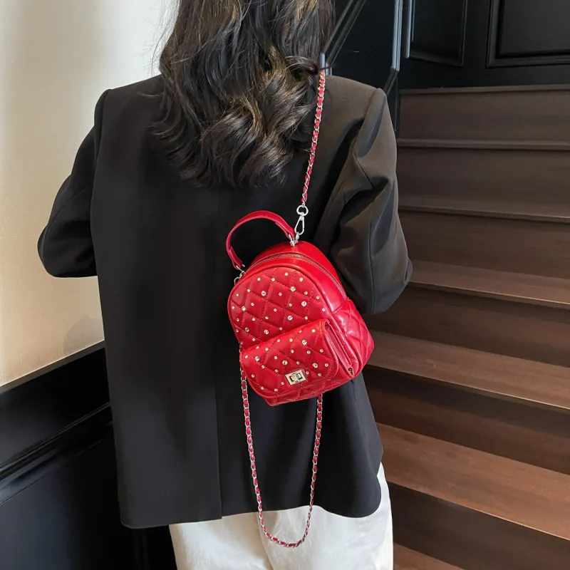 AIBAG PU Backpack Women's Pink/Blue/Red/Yellow/Black/White-14