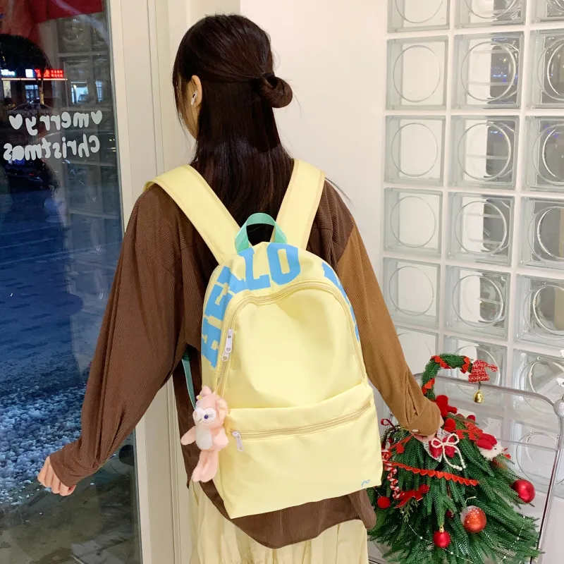 AIBAG Nylon Fabric Backpack Unisex White/Yellow-4