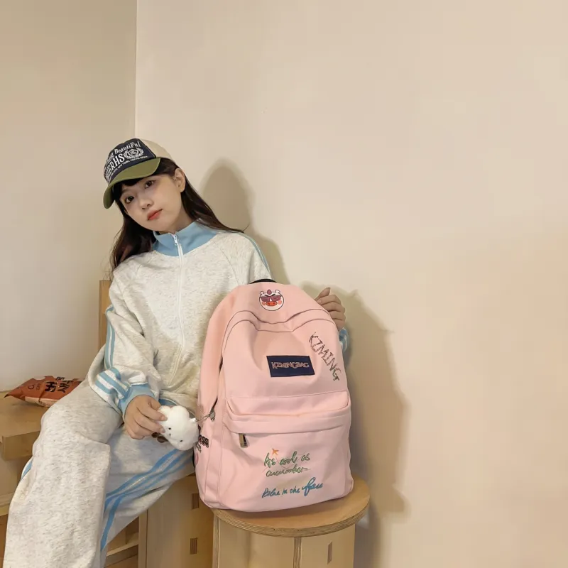 AIBAG Nylon Backpack Unisex White/Black/Pink-12