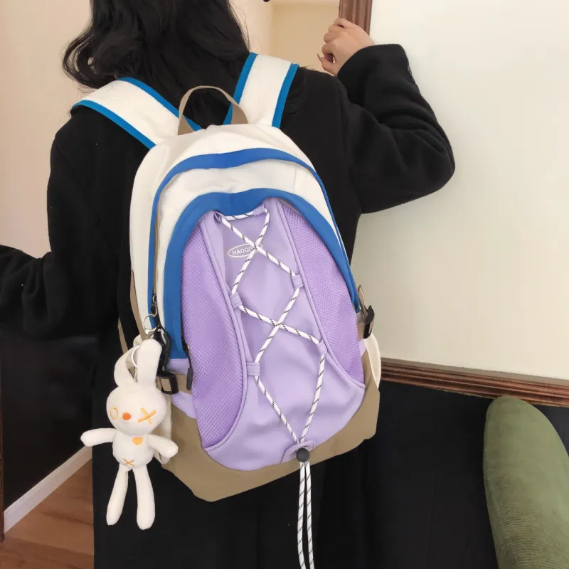 AIBAG Nylon Backpack Unisex White/Black/Purple-13