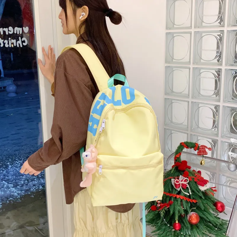 AIBAG Nylon Fabric Backpack Unisex White/Yellow-5