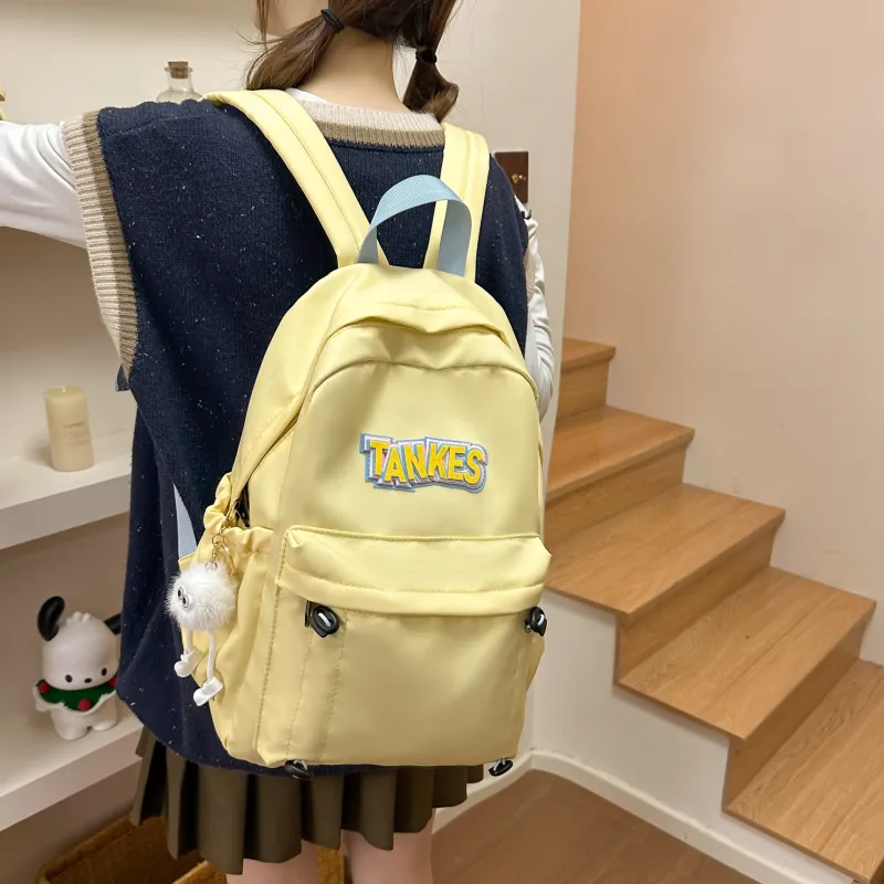 AIBAG Nylon Backpack Unisex Black/Yellow/Khaki/Light Blue-9