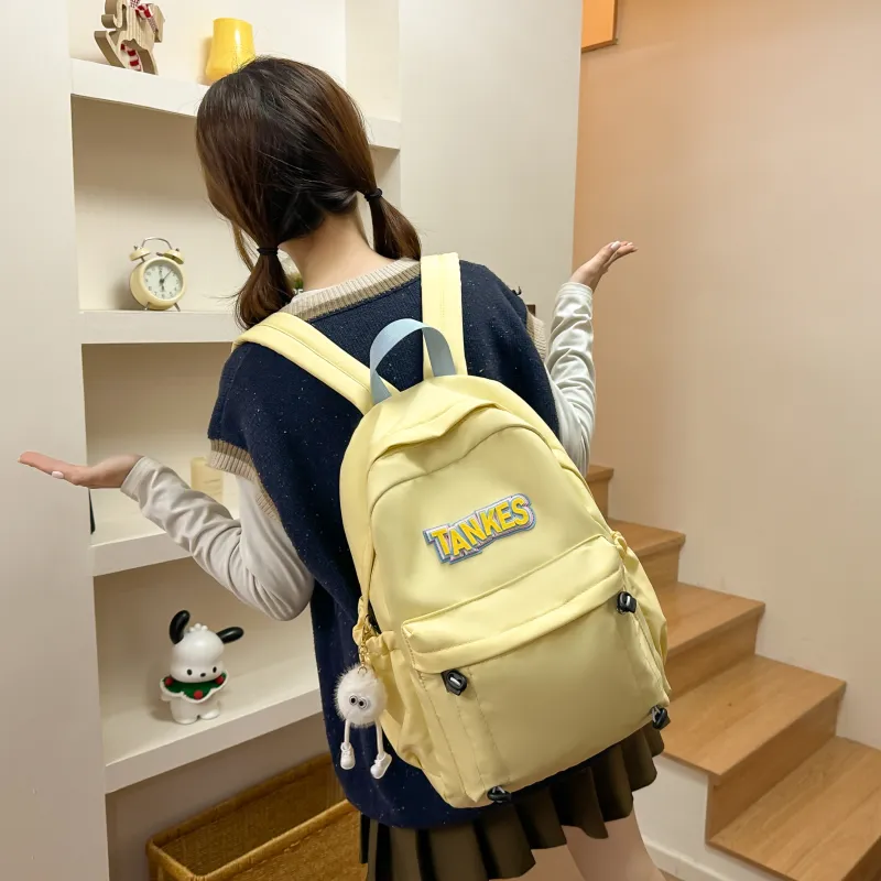 AIBAG Nylon Backpack Unisex Black/Yellow/Khaki/Light Blue-10