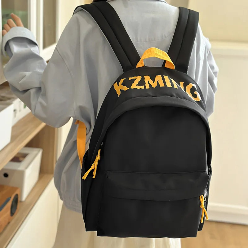 AIBAG Nylon Backpack Unisex Black/Red/Yellow/Navy Blue-6