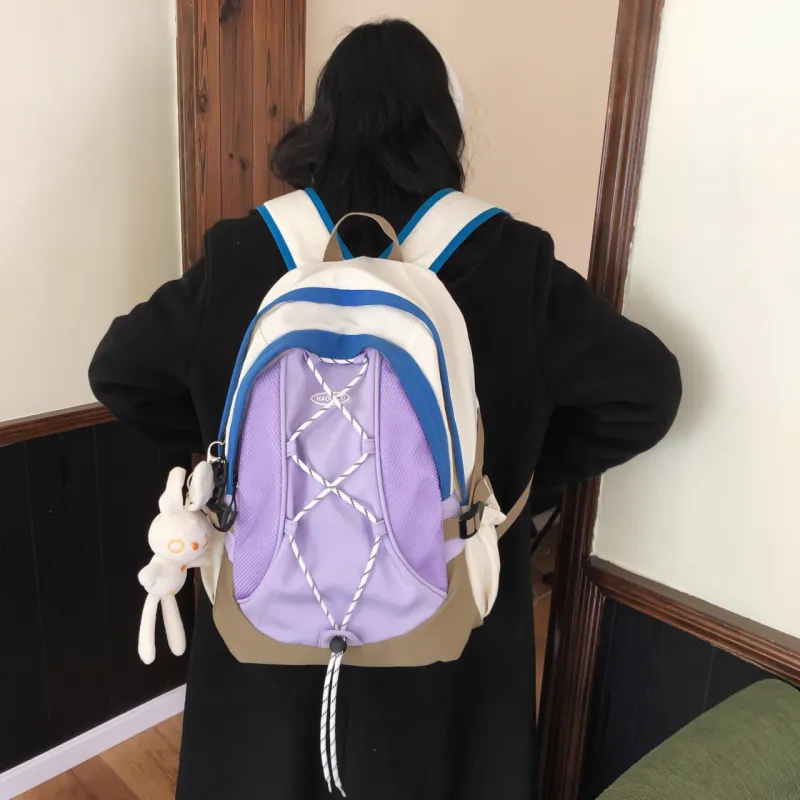 AIBAG Nylon Backpack Unisex White/Black/Purple-16