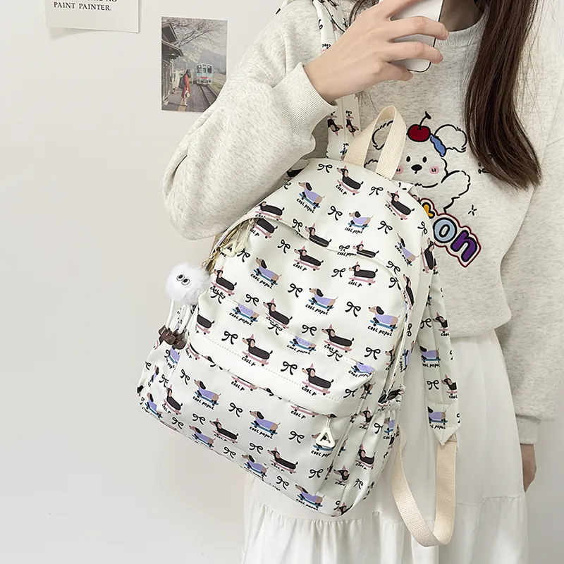 AIBAG Nylon Backpack Unisex White/Pink/Purple/Blue-2