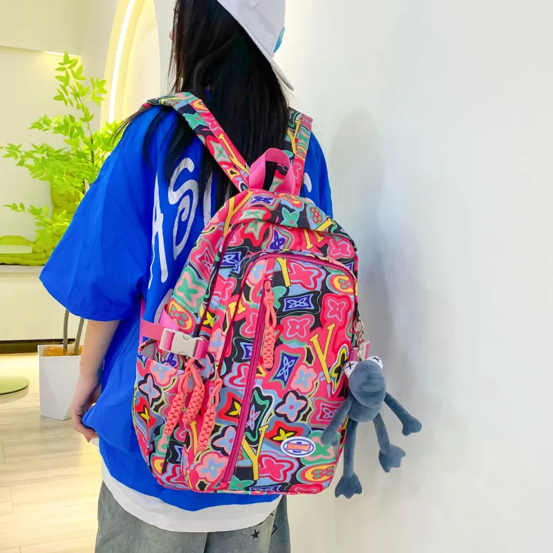 AIBAG Nylon Backpack Unisex Black/Orange/Green/Pink-19
