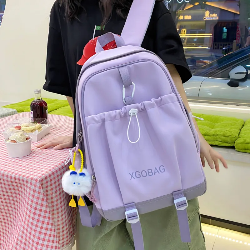 AIBAG Nylon Backpack Unisex White/Black/Purple/Yellow/Green/Brown-11
