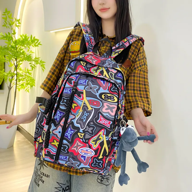 AIBAG Nylon Backpack Unisex Black/Orange/Green/Pink-5
