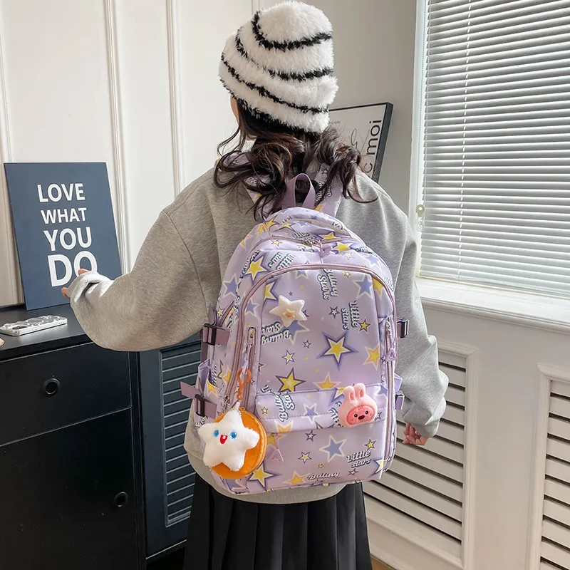 AIBAG Nylon Backpack Unisex White/black/pink/purple/blue-21