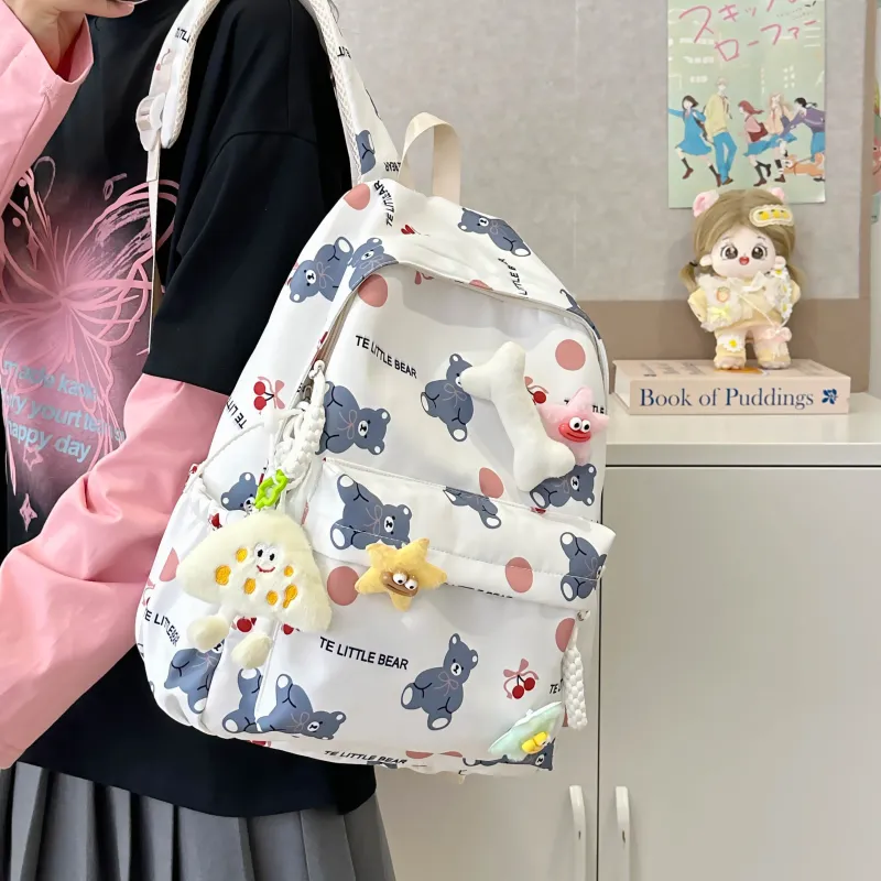 AIBAG Nylon Backpack Unisex White/Black/Green/Blue/Pink-3