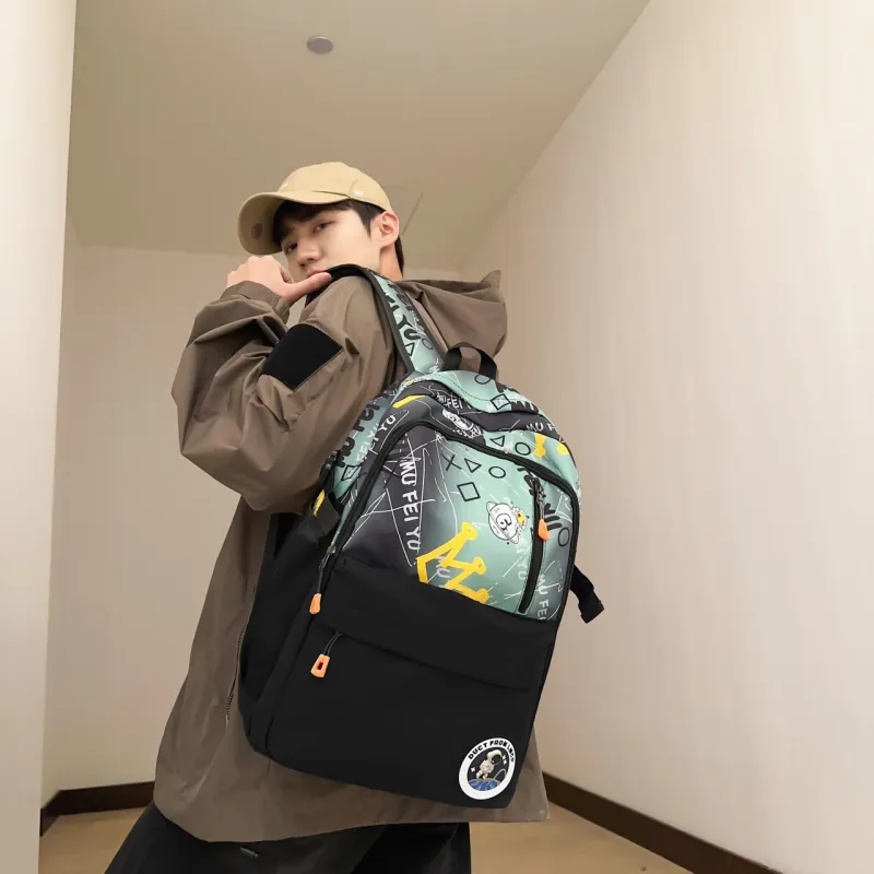 AIBAG Nylon Backpack Men's Gray/Green/Blue-10