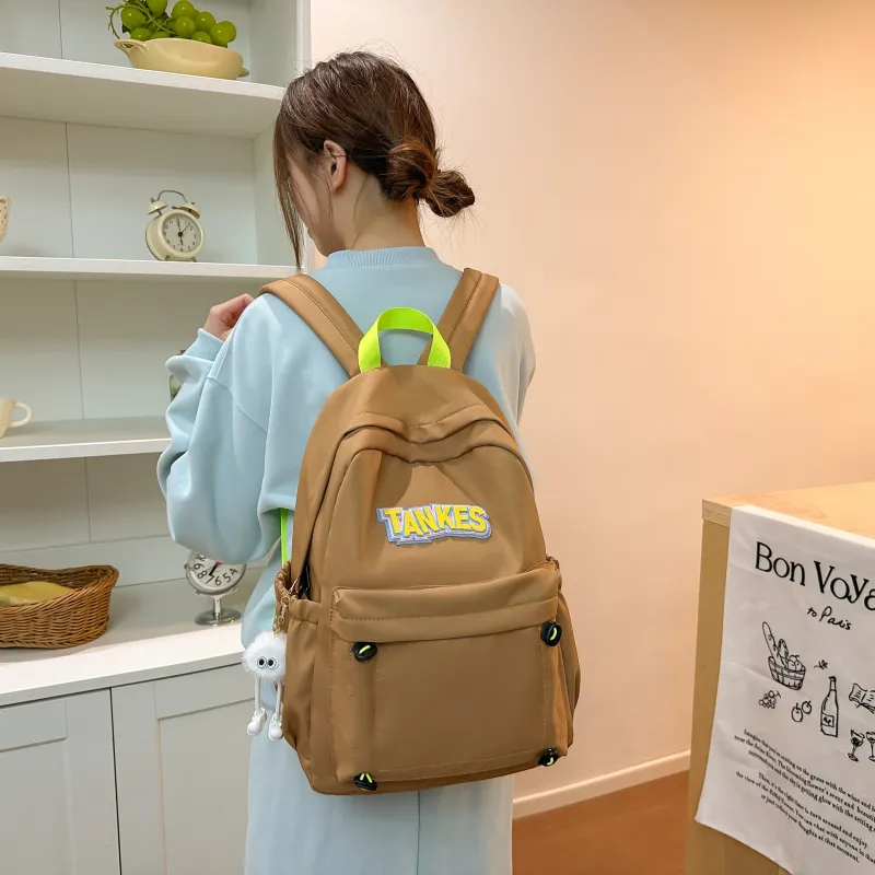AIBAG Nylon Backpack Unisex Black/Yellow/Khaki/Light Blue-16