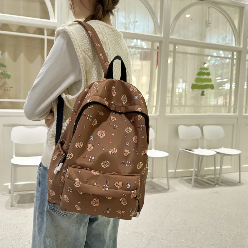AIBAG Nylon Backpack Unisex Black/White/Brown/Red/Pink-14