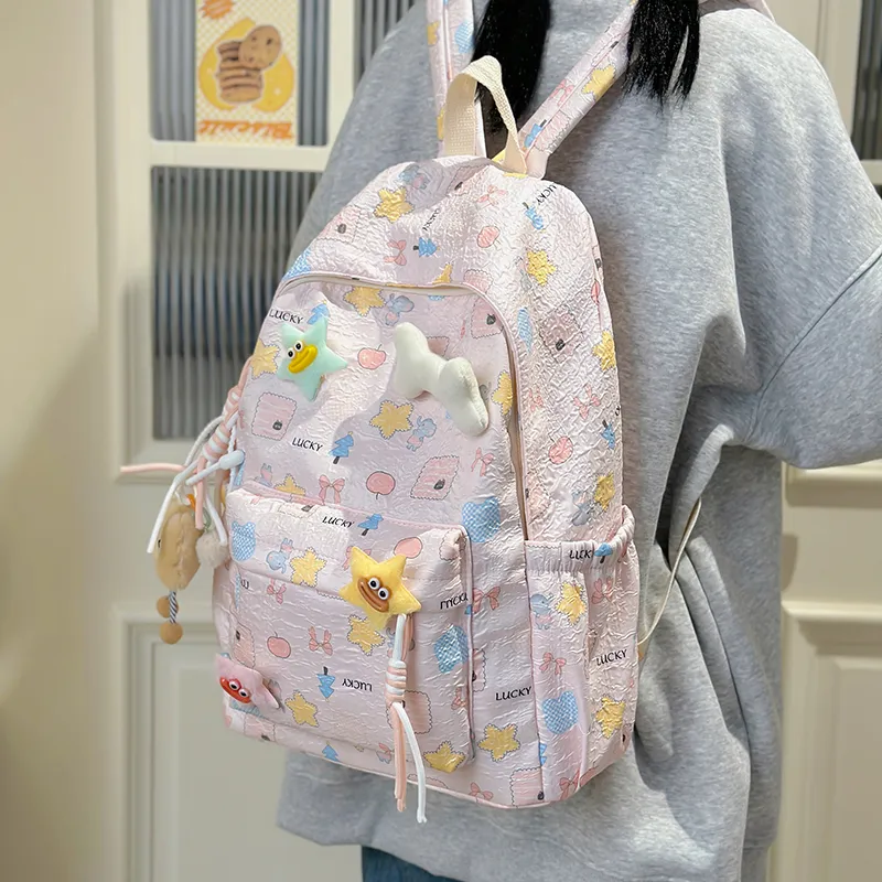 AIBAG Nylon Backpack Unisex Ecru/Pink/Sky Blue-9
