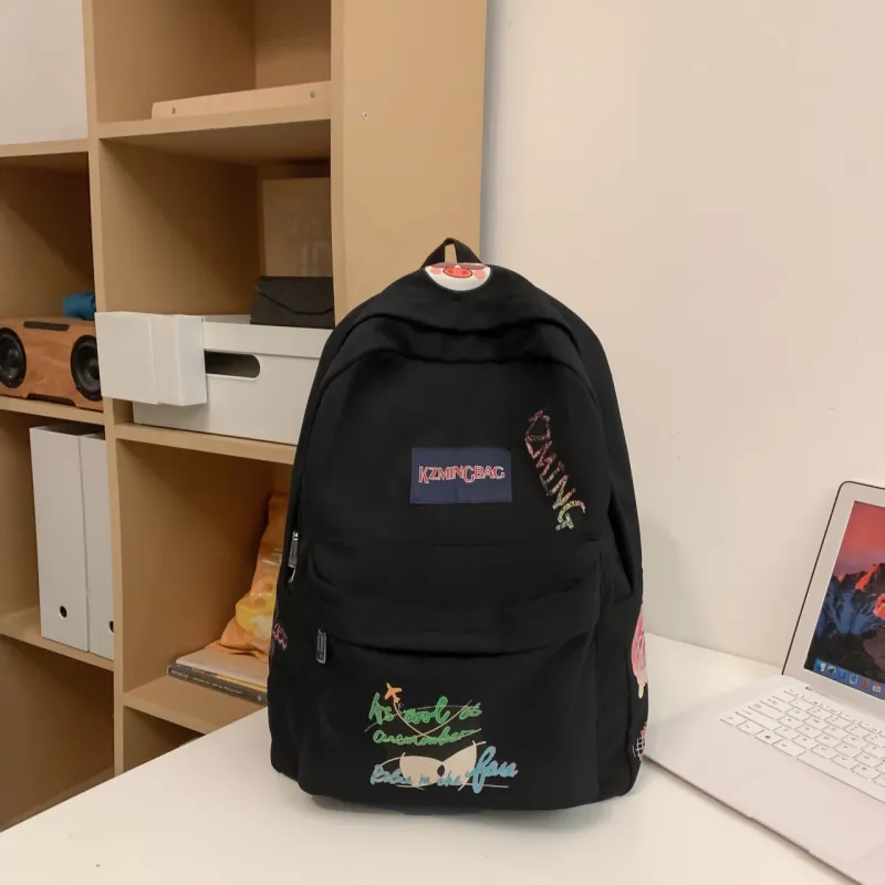 AIBAG Nylon Backpack Unisex White/Black/Pink-10