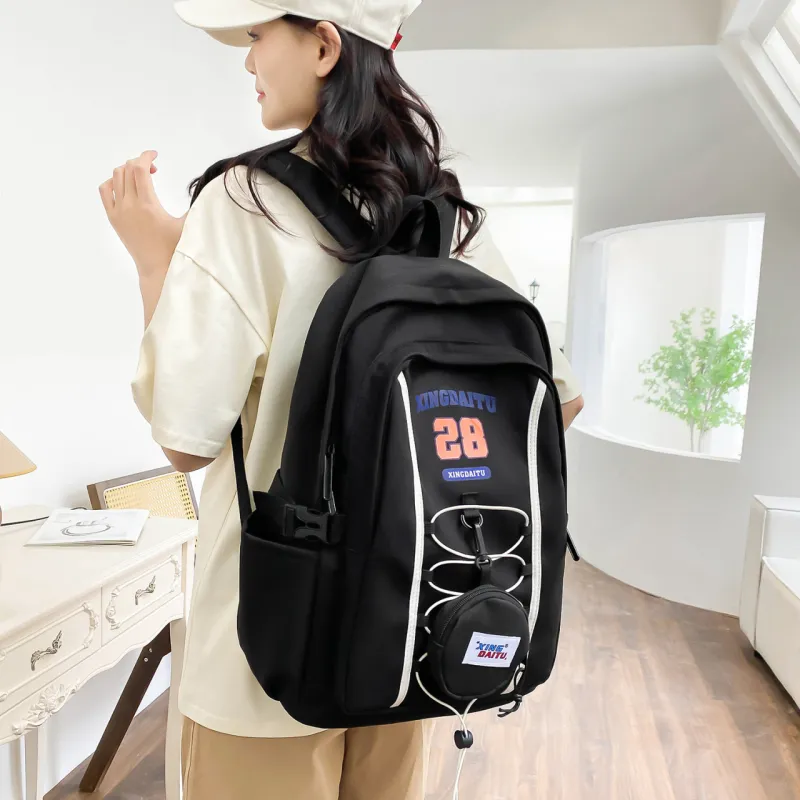 AIBAG Nylon Laptop Bag Backpack Unisex Ecru/Black Yellow/Pink-7