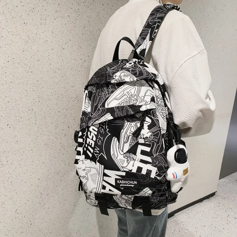 AIBAG Nylon Backpack Unisex White Orange/White Blue/White Gray/Black Blue/Black Gray-10
