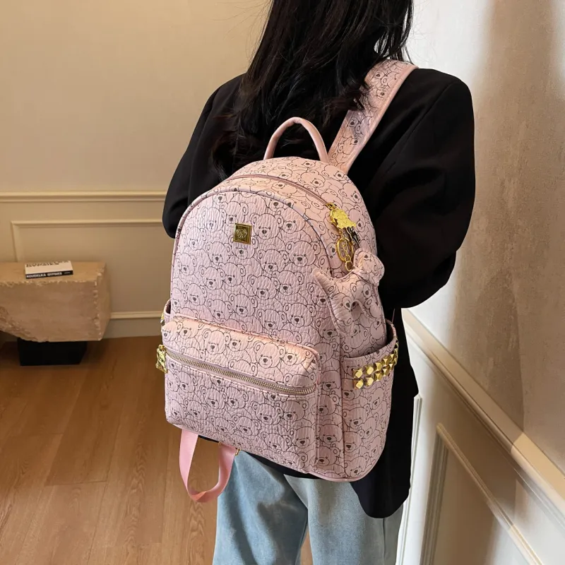 AIBAG PU Backpack Women's Ecru/Pink/Brown-9
