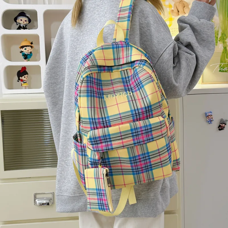 AIBAG Nylon Backpack Laptop Bag Unisex Yellow/Coffee/Dark Blue-1