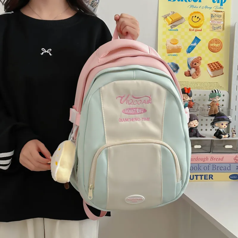 AIBAG Nylon Backpack Unisex Pink/Blue/Green/Yellow/Black-6