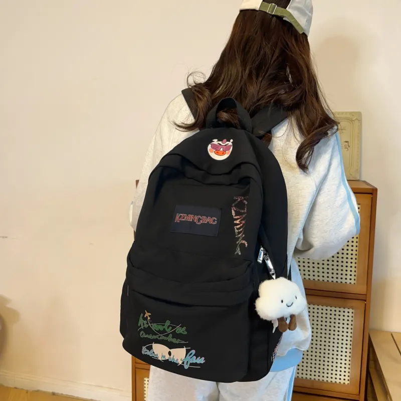 AIBAG Nylon Backpack Unisex White/Black/Pink-8