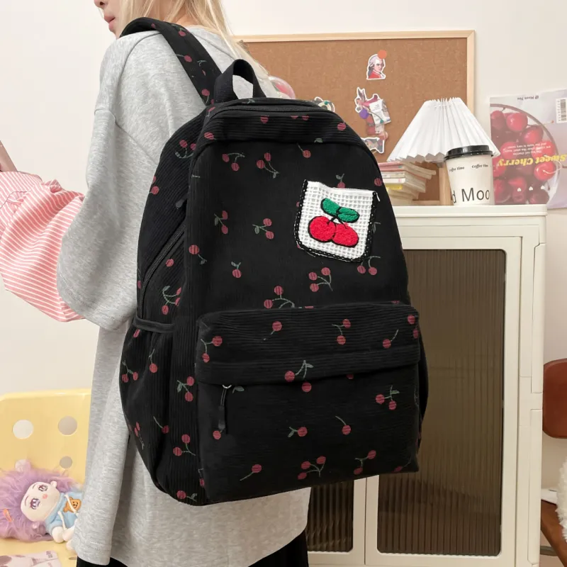 AIBAG Canvas Backpack Unisex White/Black/Pink-10