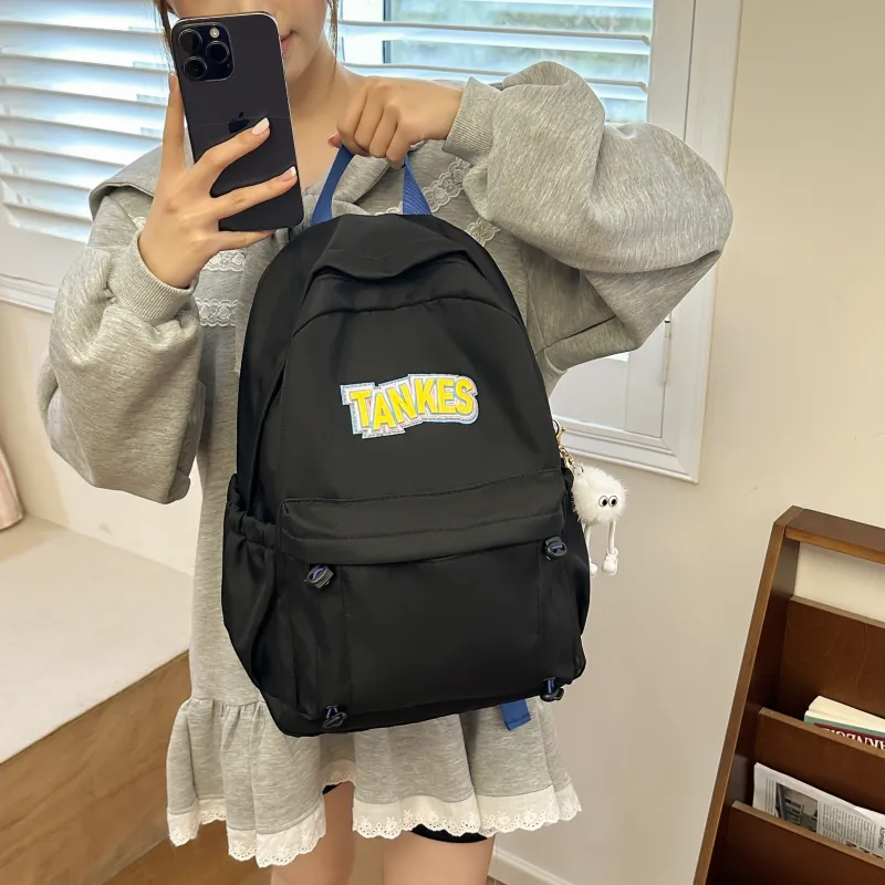AIBAG Nylon Backpack Unisex Black/Yellow/Khaki/Light Blue-5