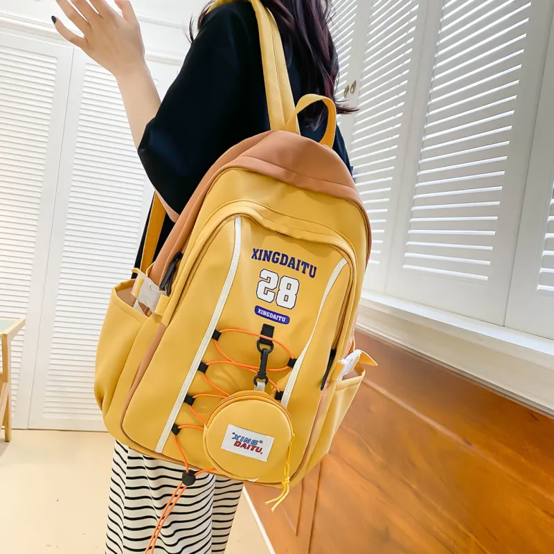 AIBAG Nylon Laptop Bag Backpack Unisex Ecru/Black Yellow/Pink-14