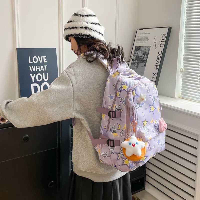 AIBAG Nylon Backpack Unisex White/black/pink/purple/blue-22