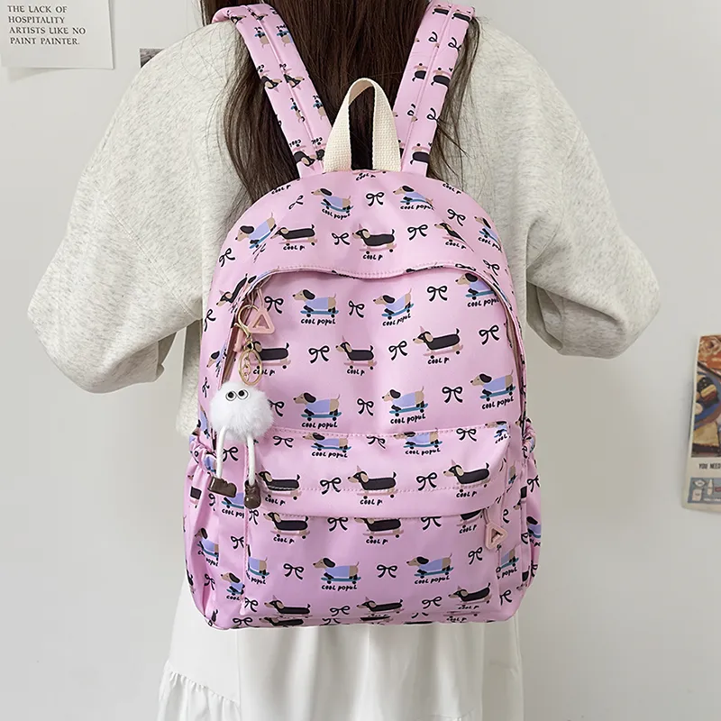 AIBAG Nylon Backpack Unisex White/Pink/Purple/Blue-11