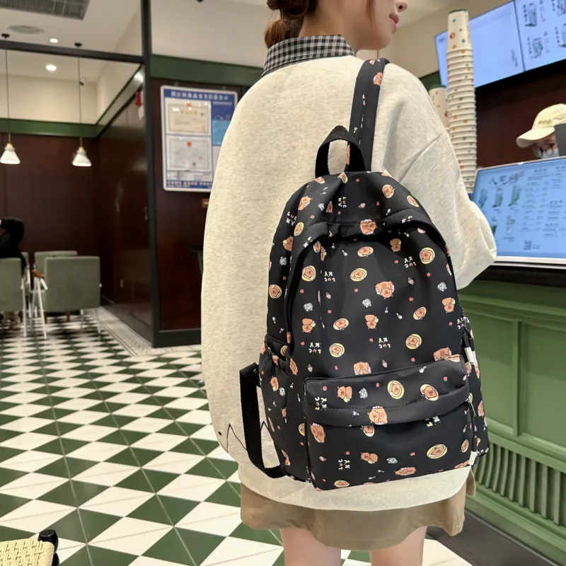 AIBAG Nylon Backpack Unisex Black/White/Brown/Red/Pink-5