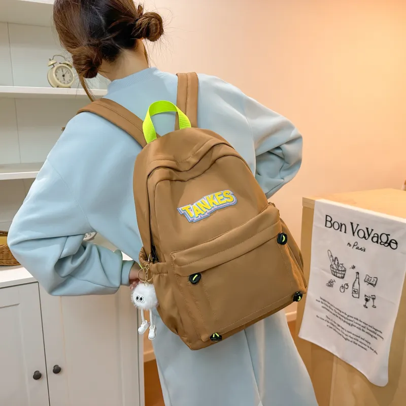 AIBAG Nylon Backpack Unisex Black/Yellow/Khaki/Light Blue-15