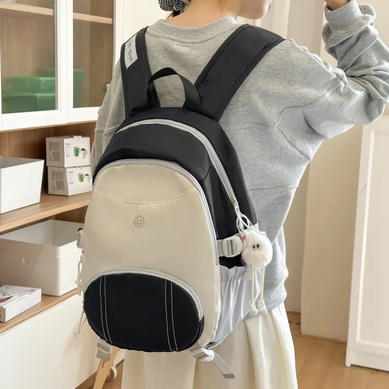 AIBAG Nylon Backpack Unisex Black/Pink/Light Blue-4