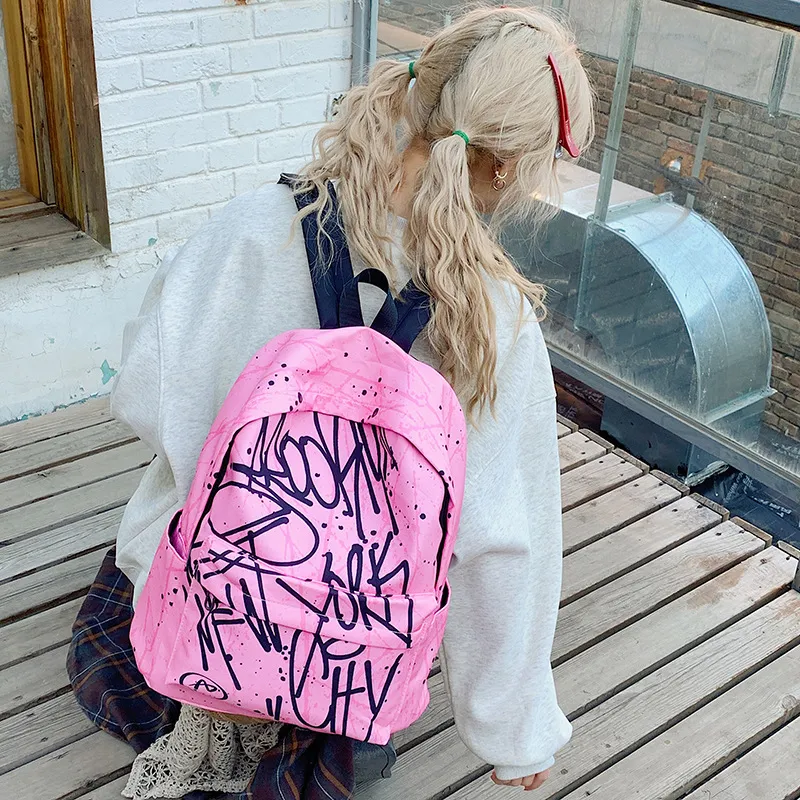 AIBAG Nylon Fabric Backpack Unisex Pink/Blue/Gray-22