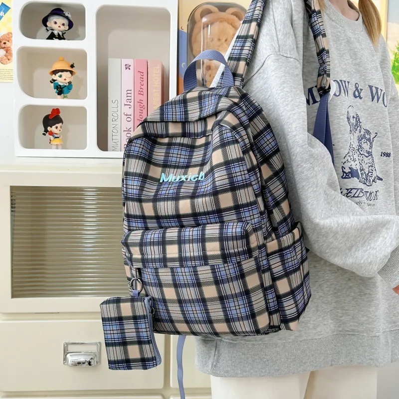 AIBAG Nylon Backpack Laptop Bag Unisex Yellow/Coffee/Dark Blue-12