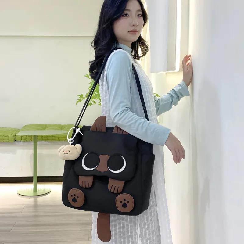 AIBAG Nylon Shoulder Bag Unisex White/Black/Khaki-7