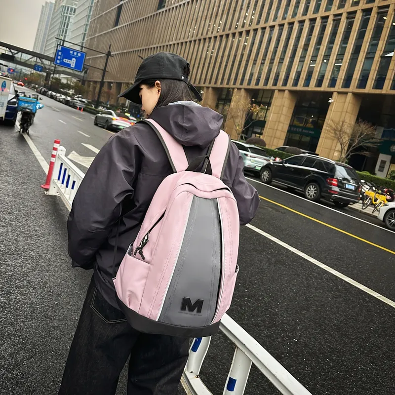 AIBAG Nylon Backpack Unisex Ecru/Black/Pink-14